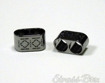 CORD FASTENER Cord stopper Metal 2 hole Color Hematite Glossy Piece selectable