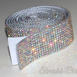 selbstklebendes MESH CRYSTAL AB 12reihig 28mm Strassband SS06 Irisierend