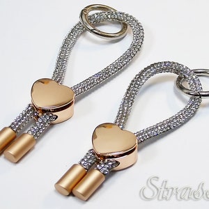 Key ring JET with heart and ends ROSE, Ring Jet / Rhinestone Rope / 20cm or 25 cm in a loop