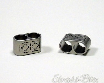 CORD FASTENER Cord stopper Metal 2 hole Color matte silver Piece selectable