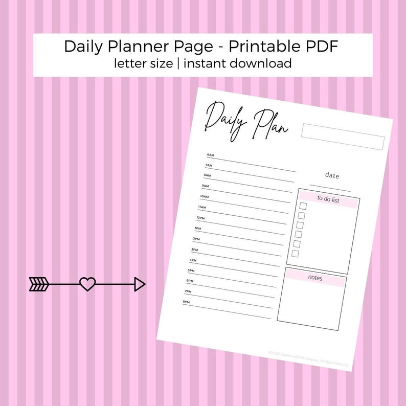 Daily Planner Page Printable Letter Size 8.5x11 Digital Etsy