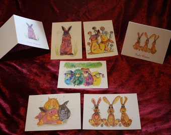 Limitiertes Happy Card Bundle "Ostern" : 5 Postkarten DIN A6 rückseitig weiß und 2 Klappkarten 10,7 x 13,8 cm