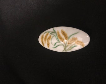 Gorgeous barley grains grain picture, hand painted, vintage ceramic porcelain flowers brooch