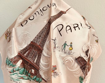 Foulard souvenir de Paris monuments et quartiers vintage foulard pour femme de France, couleur saumon clair