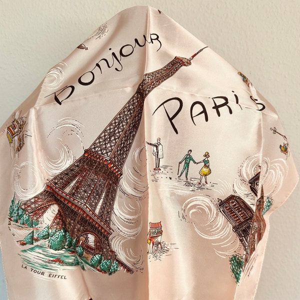 Paris Souvenir Scarf Vintage City of Paris, France small headscarf Bandana