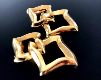 Boucles D'oreilles Clips Modernistes En Cuivre - Occasion Bon état - Style Vintage