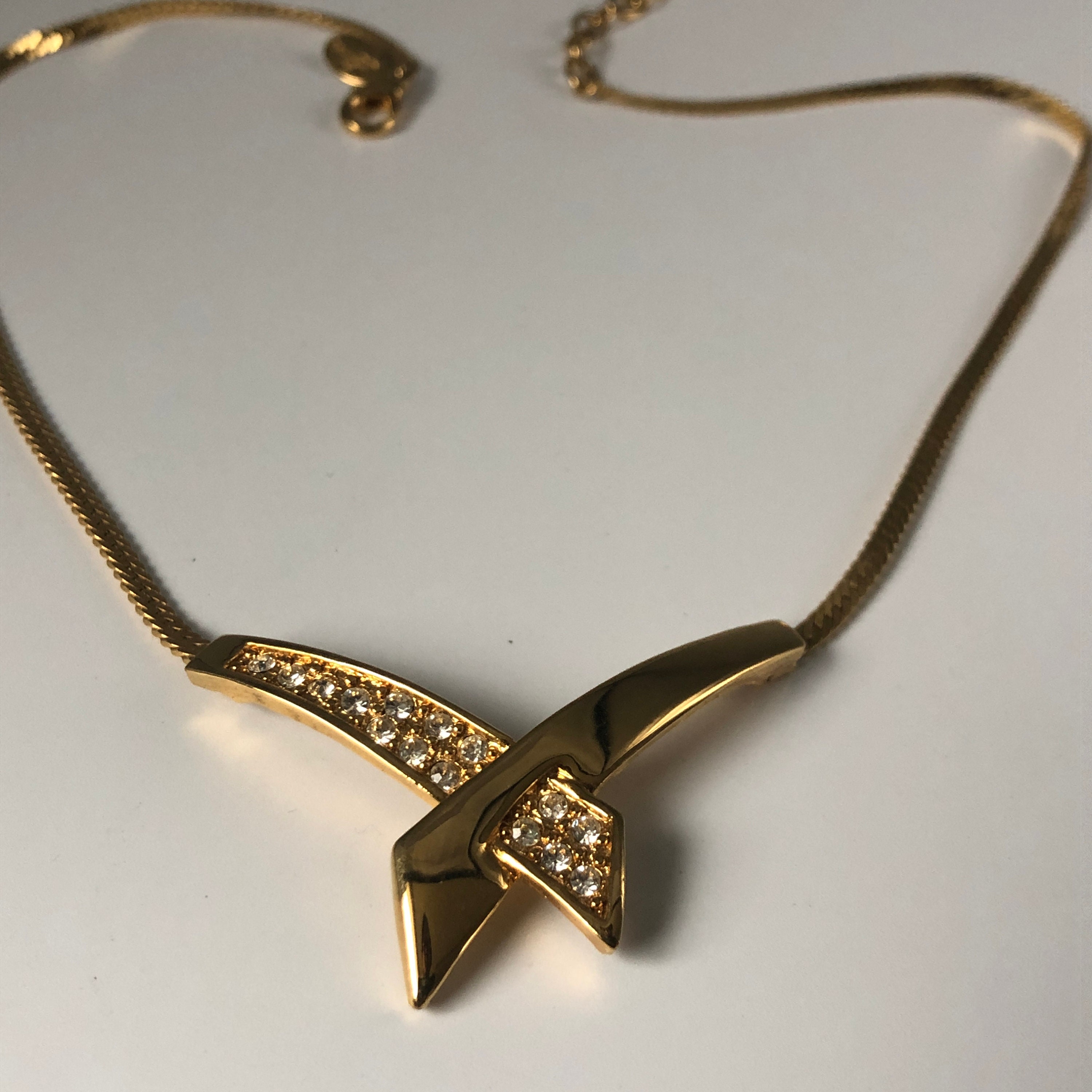 X Design Necklace Beautiful Clear Rhinestone Embellished