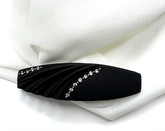 Elegante pasador para el pelo negro, accesorio para el pelo, adornado con diamantes de imitación, elegante pasador para el pelo fabricado en Francia en plástico negro.