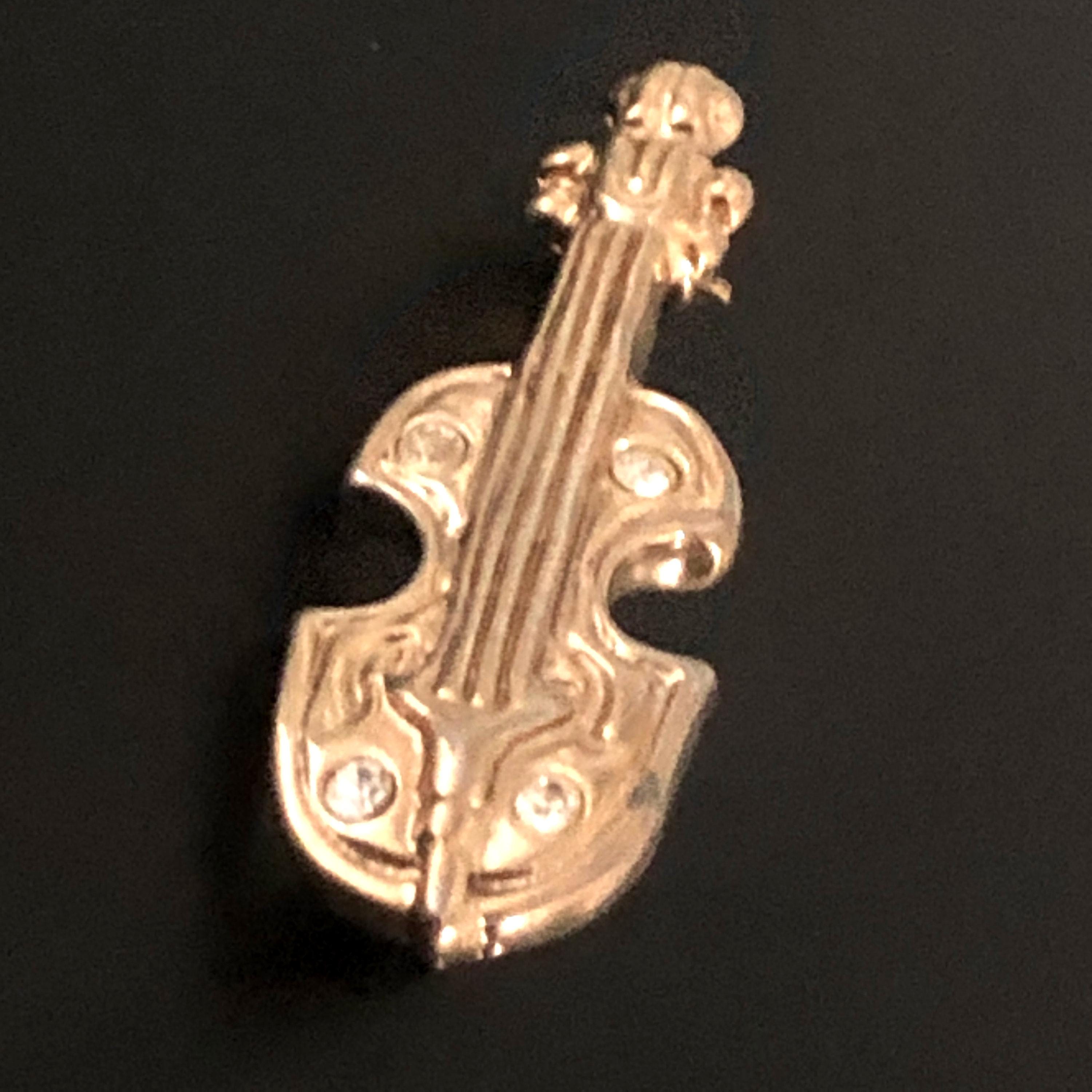 Broche Violon Vintage Avec Strass - Bijou Élégant, Parfait Pour Un Look Raffiné