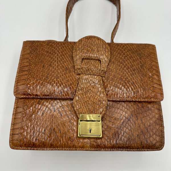 Snakeskin handle handbag vintage 1960s genuine python snake leather women's bag, fabulously beautiful and rare