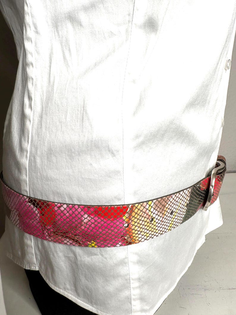Colorful genuine leather women's belt, made in Germany, very good quality, can be closed at lengths of 82 - 84 - 87 - 89 - 91 - 94 cm. image 9