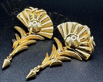 RARE Vintage Brass Mesh and Clear Stone Statement Clip Earrings Bold Vintage Clip-on Earrings | Art Deco Style | Brass  main image 4