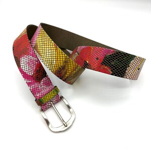 Colorful genuine leather women's belt, made in Germany, very good quality, can be closed at lengths of 82 - 84 - 87 - 89 - 91 - 94 cm. image 8