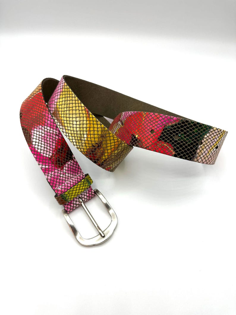 Colorful genuine leather women's belt, made in Germany, very good quality, can be closed at lengths of 82 - 84 - 87 - 89 - 91 - 94 cm. image 8