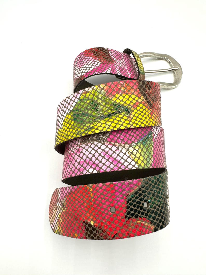 Colorful genuine leather women's belt, made in Germany, very good quality, can be closed at lengths of 82 - 84 - 87 - 89 - 91 - 94 cm. image 3