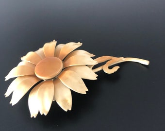 Grote Zonnebloem Broche Geëmailleerde Vintage jaren 1960 Mid Century 9,5 cm lange bloembroche