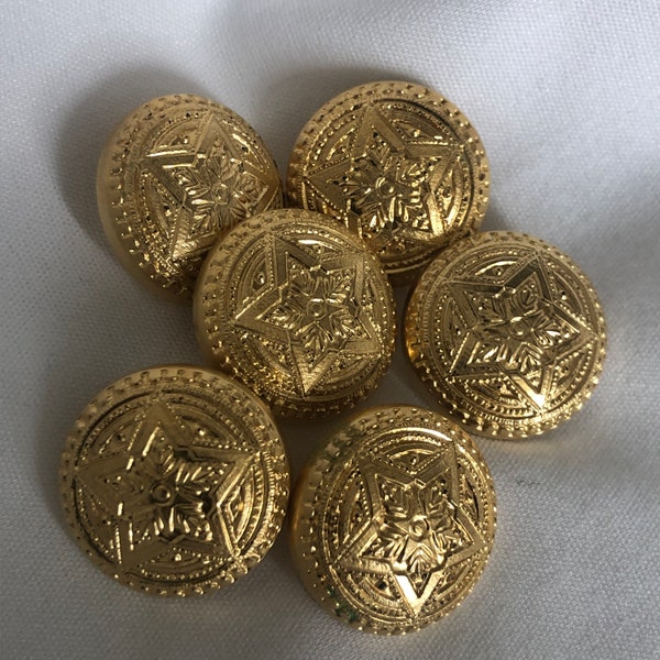 Elegant button collection original vintage 1980s gold color plastic stars decorated 6 buttons