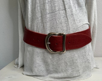 Cintura in vera pelle, cintura larga da donna, cintura in pelle vintage rosso scuro, cintura sui fianchi taglia XL