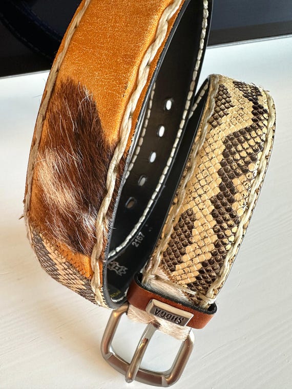Vintage Genuine Snakeskin Western Belt Boho Cowgirl Cream Python Leather Reiss Snakeskin  main image 4