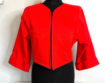 red YSL blazer 1980s Yves Saint Laurent Haute Couture short red ladies jacket of the 80s