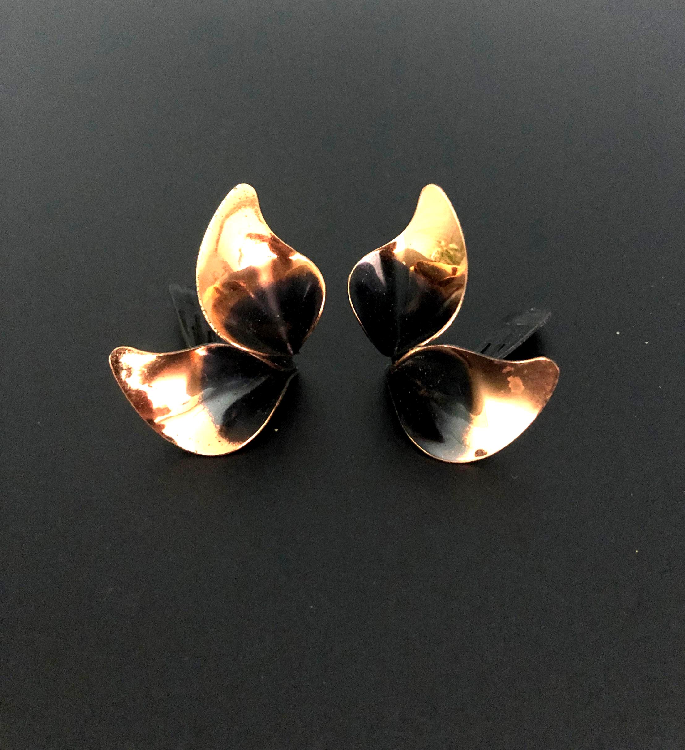 Boucles D'oreilles Clips En Cuivre - Style Moderniste, Occasion En Bon état