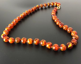 Murano Glass Beads Necklace Beautiful Vintage Coffee and Caramel Color Murano Swirl Glass Beads Necklace Necklace