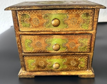 Boîte à bijoux florentine avec 3 tiroirs Boîte à bijoux vintage peinte à la main