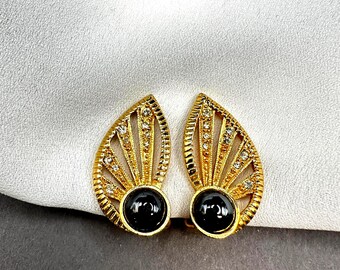 Boucles D'oreilles Vintage Clips Or Avec Décor Oval En émail Beige - État Impeccable, Parfaites Pour Un Look Rétro
