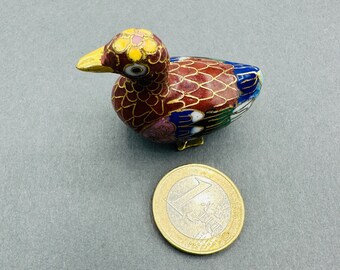 Emaillierte Enten Figur Vintage 1960s - 1970s Handarbeit Ente mit einem Gänseblümchen auf den Kopf