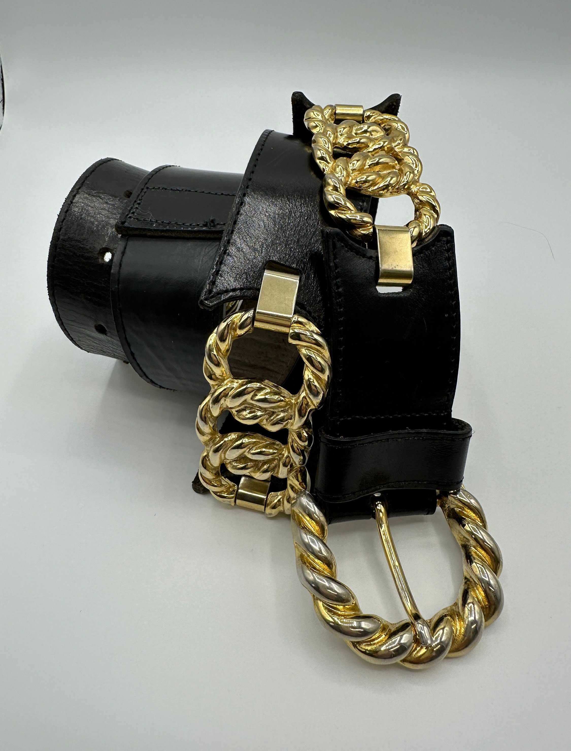 Vintage Jewelry Belt Belt Black Genuine Leather Belt With