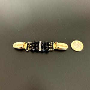 Vintage blouse gatherer/pullover clip brooch with black crystals and clear rhinestones