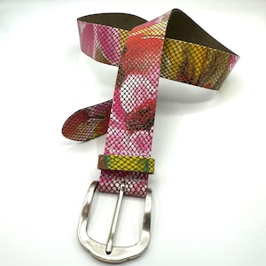 Colorful genuine leather women's belt, made in Germany, very good quality, can be closed at lengths of 82 - 84 - 87 - 89 - 91 - 94 cm. image 1