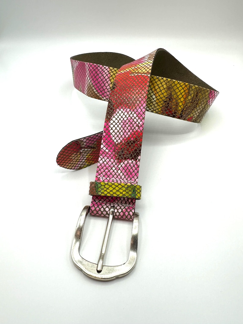 Colorful genuine leather women's belt, made in Germany, very good quality, can be closed at lengths of 82 - 84 - 87 - 89 - 91 - 94 cm. image 1