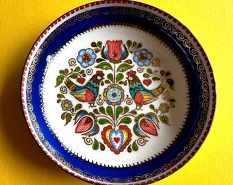 Enameled bowl, ring dish, rooster plate, ibex enamel, 8 cm Ø, uniquely beautiful vintage artist handwork, made in Austria
