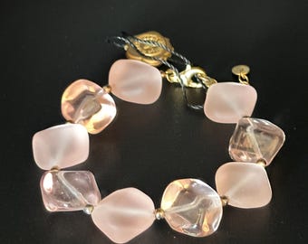 Pink glass bead bracelet, vintage pastel pink with a silky sheen. Beaded bracelet
