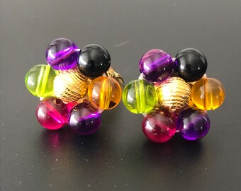 Bunte Perlen Ohrclips Wunderschöne Vintage 1980s Lucite Cluster Clip Ohrringe