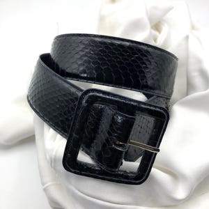 Vintage slangenleren riem, zwarte, echte slangenleren dames XS-riem, echte zwarte slangenleren riem, zeer goede kwaliteit