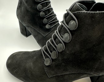 Schwarze Leder Stiefeletten Vintage PAUL GREEN Ankle Boots mit Lederknöpfen und Reissverschluss