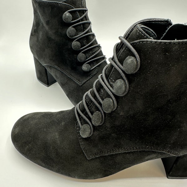 Schwarze Leder Stiefeletten Vintage PAUL GREEN Ankle Boots mit Lederknöpfen und Reissverschluss