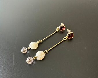 SWAROVSKI oorknopjes hoogwaardige vintage jaren 80 kwarts en kristal versierde, vergulde designer hangende oorbellen, ondertekend