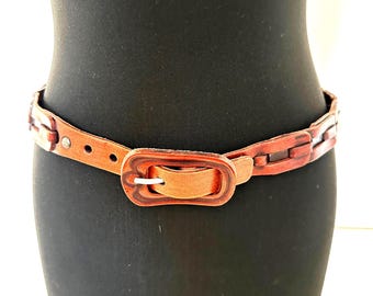 Vintage saddle leather belt, high-quality 1970s genuine leather women's belt, handmade original 70s retro boho women's belt
