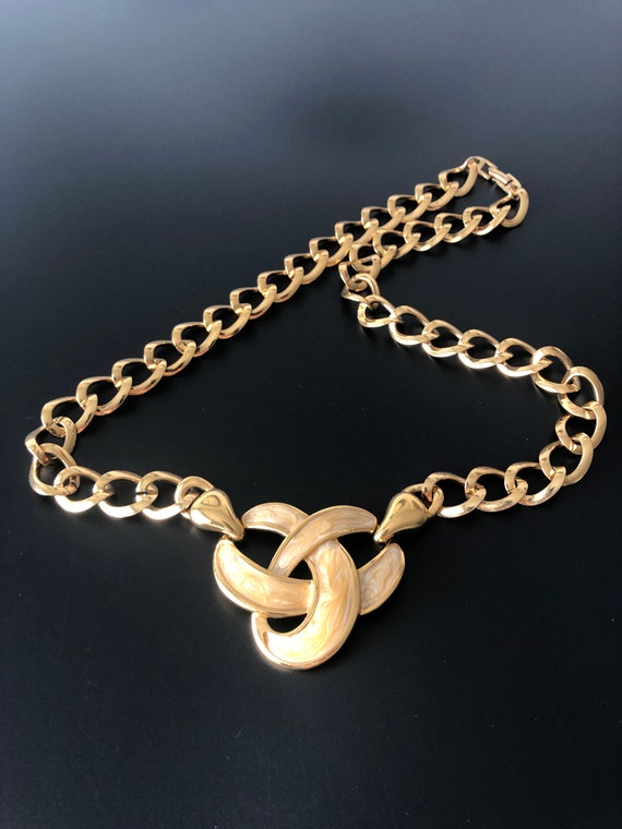 CHANEL CC Gold Metal Turnlock Double Chain Link Necklace