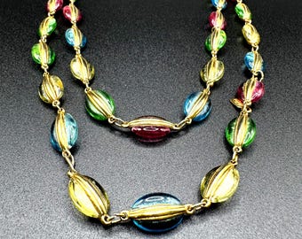 SWAROVSKI glass bead necklace, double-sided glass cabochon decorated, gold-plated, high-quality vintage 1980s bezel choker chain