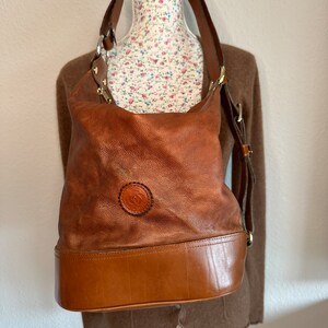 Umhängetasche Schultertasche Beuteltasche Vintage echt Leder Damen Handtasche hochwertige Bucket Bag, Made in Italy