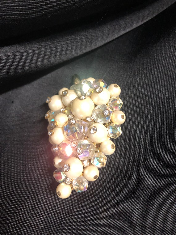 Art Nouveau bridal brooch 1940s rhinestones and w… - image 4