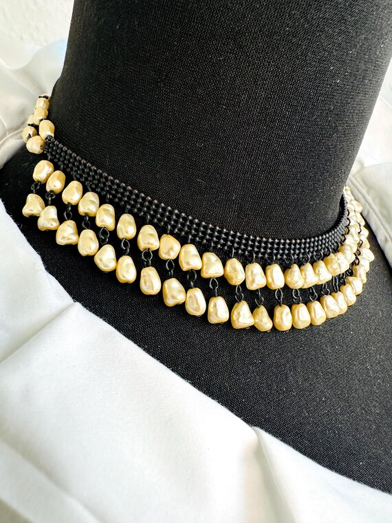 Glass Bead Choker Necklace Haute Couture Style GO-GO Design Black