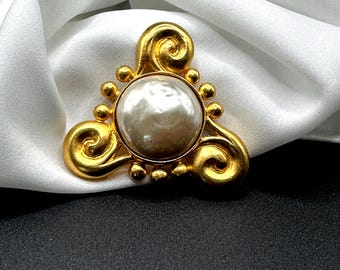 Baroque glass bead brooch, haute couture designer JEAN & KUNIKO New York, signed gold-plated luxury brooch and pendant for a necklace