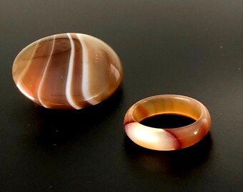 Agate brooch ring vintage gemstone brooch and ring as a set, you get both pieces of jewelry, original retro boho gemstone art