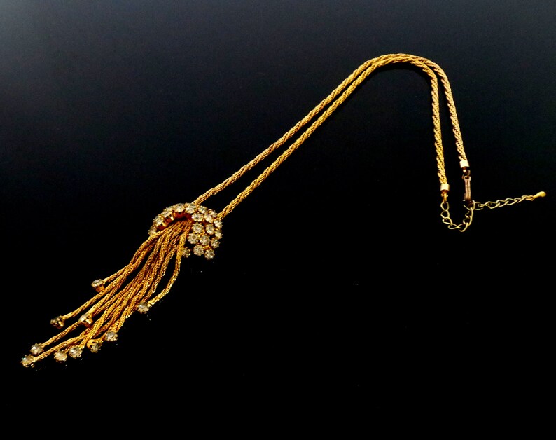 Vintage elegant goldtone rhinestone Waterfall Collier Necklace 60 cm long 35 Grams in excellent vintage condition