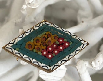 broche mosaïque vintage coquelicots tournesol broche micro mosaïque